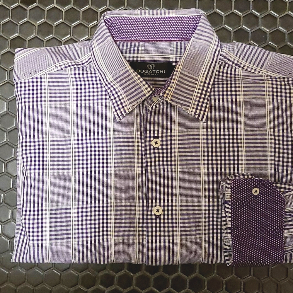 BUGATCHI Button Up Mens Dress Shirt Large Purple